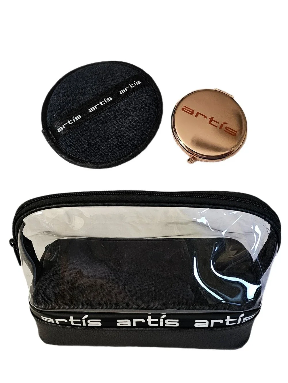 Artis Brush Double makeup cosmetic bag cleaning pad and compact mirror bundle
